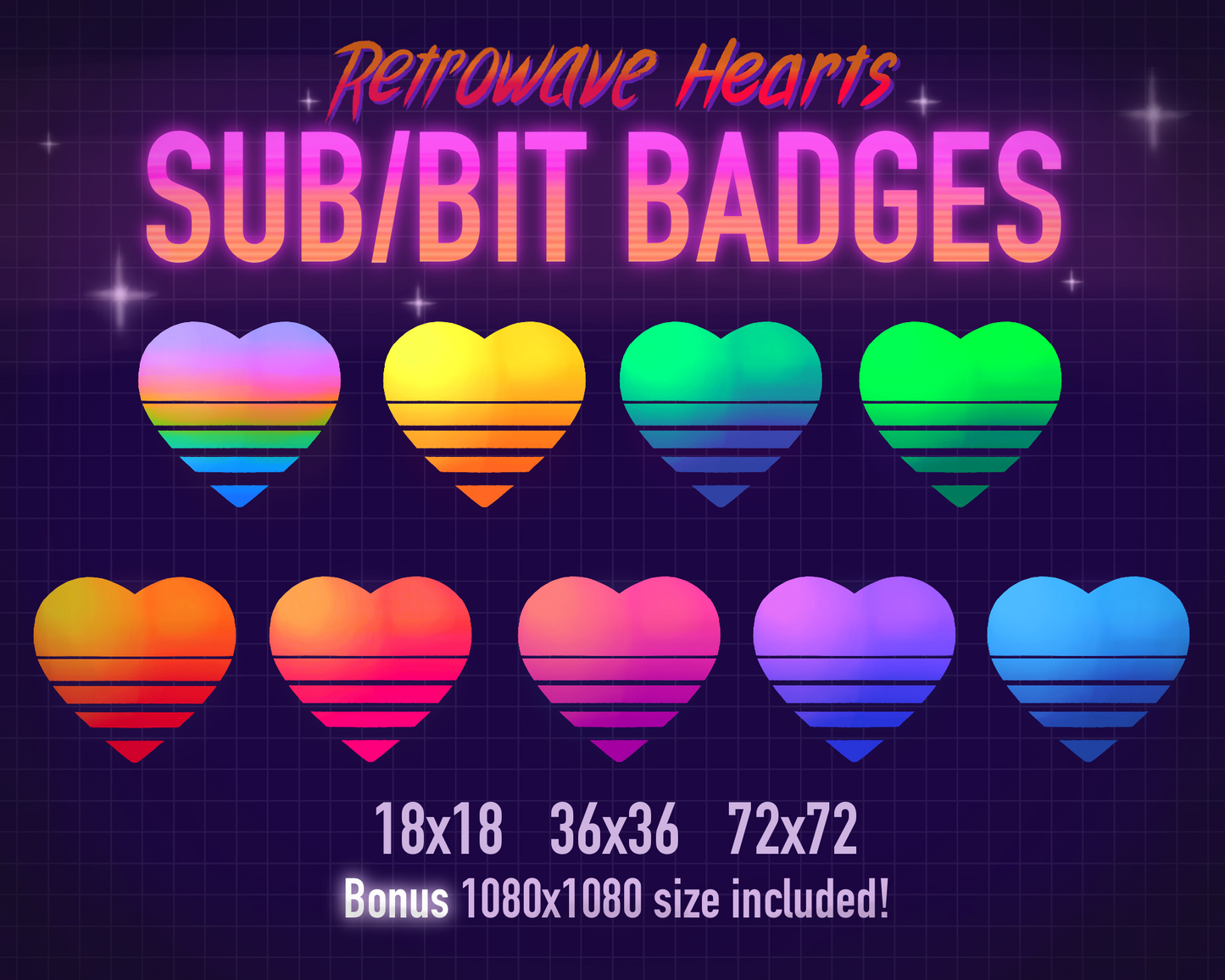 Retrowave Heart Badges