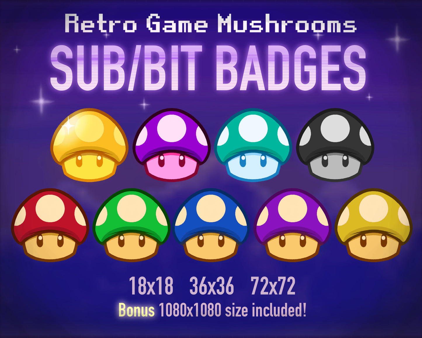 Retro Game Mushroom Badges