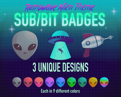 Retrowave Alien Theme Twitch Sub/Bit Badges