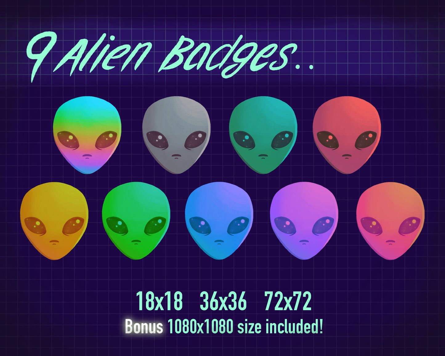 Retrowave Alien Theme Twitch Sub/Bit Badges