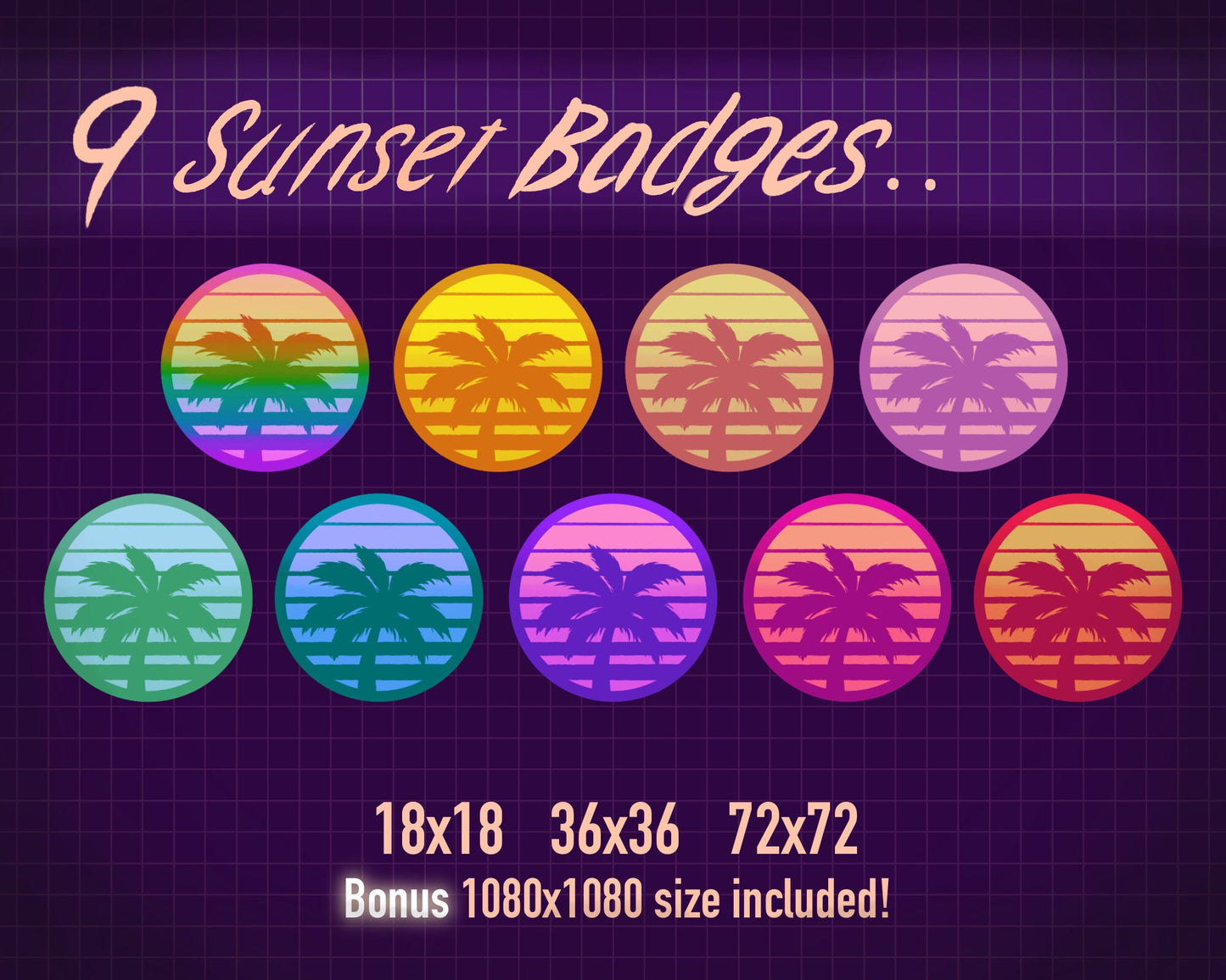 Retrowave Sunset Theme Twitch Sub/Bit Badges