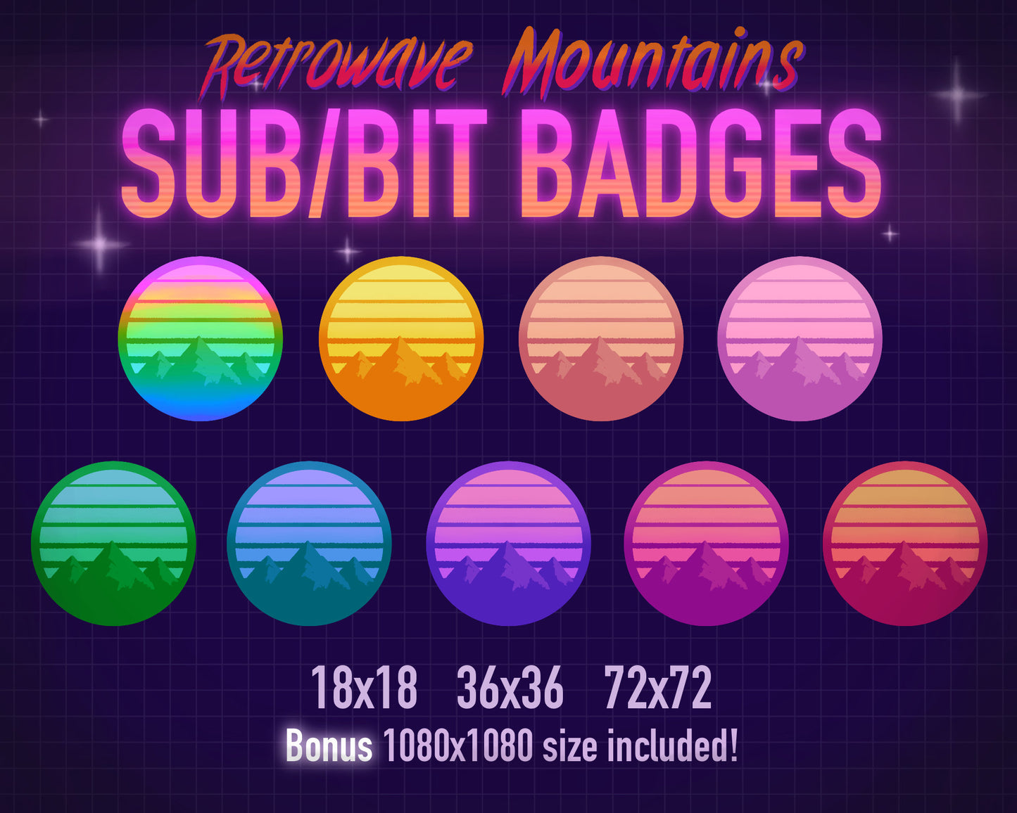 Retrowave Mountain Badges