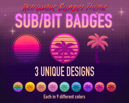 Retrowave Sunset Theme Twitch Sub/Bit Badges