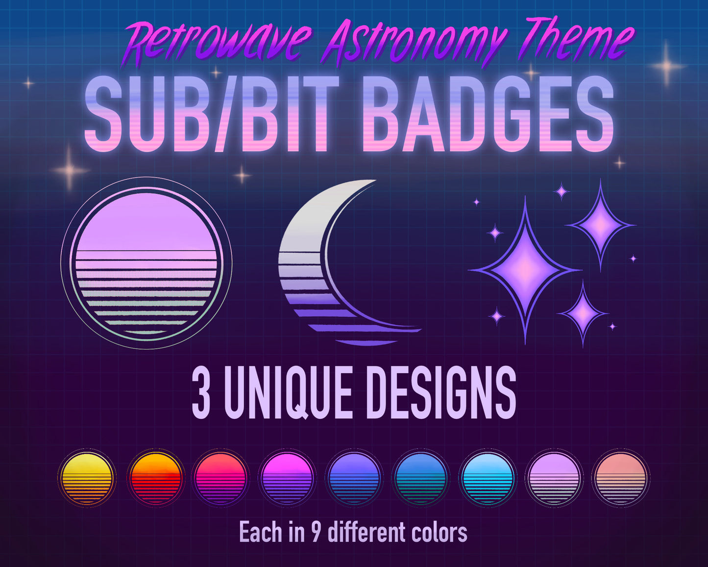 Retrowave Astronomy Theme Twitch Sub/Bit Badges